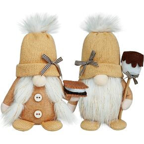 S'More Gnome Decorations for Home, Camping Gnome Smores Knitted Soft Tomte for Tiered Tray Decor Scandinavian Elf Gnome with Marshmallow and Chocolate Cream Pie Gnome Gift Idea