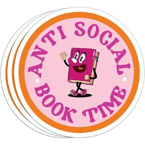 Anti Social Book Time Sticker Set, Waterproof, Premium Quality, for Water Bottles, Phones, Books, Laptops, Kindles (2x2 inches)
