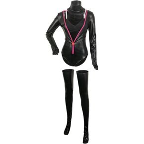 Demon Cosplay Bodysuit Costume Sexy Jumpsuit Pink Black Outfits Gloves Womens Halloween with Socks
