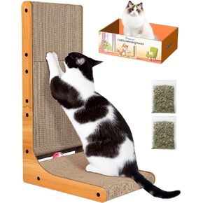 Petslucent Cat Scratcher، لوح خدش للقطط على شكل حرف L مقاس 26.8 بوصة مع صندوق، ورق مقوى لخدش القطط مع لعبة كرة للقطط الداخلية، حجم كبير