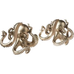 Octopus Shaped Silver Resin Bookends (Set of 2 Pieces)