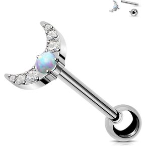 Jewseen G23 Implant Grade Titanium Tongue Rings Internally Threaded Tongue Piercing Jewelry Moon Tongue Barbell for Women Men