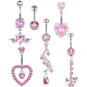 Surgical Stainless Steel Dangle Belly Button Rings for Women Belly Ring Dangling Piercing Jewelry with Heart Flower Butterfly Silver Gold Tone 14G