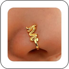 Vacaonio Punk Dragon Nose Rings Gold Dragon Cuff Nose Ring Dragon Clip On Nose Ring Chinese Dragon Bendable Nose Ring Dragon Nose Ring Hoop U Shape Nose Rings Jewelry for Women and Girls