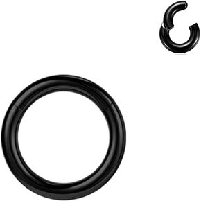 BodyAce Black Hinged Segment Clicker PA Rings, 2G 4G 6G 8G 10G 12G Large Spring Action BCR Rings, Surgical Steel Septum Nose Rings Ear Gauges Earrings Hoops