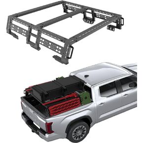 Full-Size Pickup Fit for Overland Bed Rack/Adjustable Truck Cargo Carrier Compatible with Ford F-Series,Silverado, Sierra,Ram 1500&HD, Titan& XD,Tundra/NO Drilling (Large-Size)