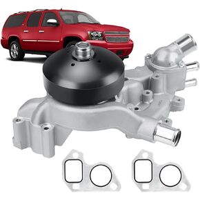 AW5087 Engine Water Pump w/Coolant Thermostat & Gasket Set Compatible with Cadillac Escalade 02-06, Chevrolet Silverado 99-06 & Avalanche/Suburban/SSR/Trailblazer 02-06.