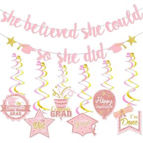 She Believed She Could So She Did Banner Graduation Party Decorations 2025 College Graduation Decorations She Believed She Could Party Decor (rose gold)