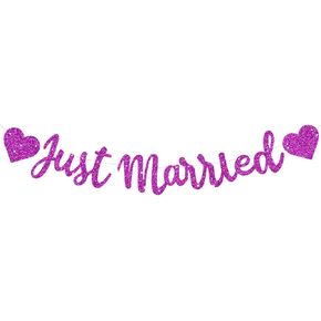 BEISHIDA Gold Just Married Banner - NO DIY, Glitter Wedding Party Banner,Just Married Signs, Bachelorette/Bridal Garland,Engagement Party Decor Supplies, Wedding Reception Party Decorations.