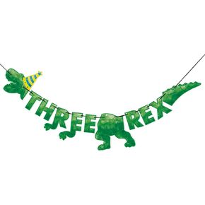 WERNNSAI Watercolor Dinosaur Three Rex Banner - Dinosaur 3rd Birthday Party Decorations for Boys Kids Three Dino-Rex Dino Theme Party Supplies T-Rex 3-Rex Hanging Wall Decor Pre-Strung Banner