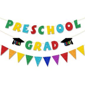 JOZON لافتة تخرج ملونة لامعة لمرحلة ما قبل المدرسة وراية راية للأطفال 2024 التخرج في مرحلة ما قبل المدرسة تهنئة التخرج لافتة إكليل 2024 ديكورات حفلات التخرج لمرحلة ما قبل المدرسة للعباءة الداخلية والخارجية in Kuwait