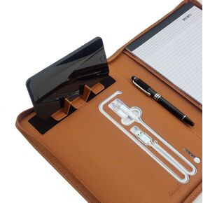 Phone Charging Business & Travel Portfolio w/Built-in Power Bank- Zipper Closure & Refillable Pad- Professional Organizer Padfolio That Charges Phones/Tablets on The Go (Black)