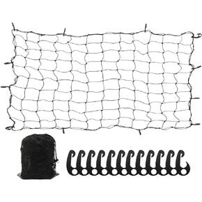 7' x 5' Heavy Duty Bungee Cord Cargo Net Stretches to 14' x 10'-Latex Truck Bed Mesh with 12Pcs Free Adjustable Hooks for Secure Carrying on Roof Luggage Rack,Cargo Carrier and Pickup Truck Bed