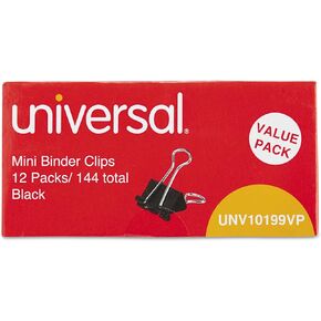 Universal UNV10199VP Binder Clips in Zip-Seal Bag - Mini, Black/Silver (144/Pack)