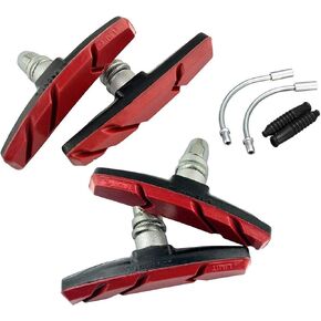 Star-Art Bike Brake Pads Brake Kit Brake Shoes Pads Cable Guide Protector 8 in One 70mm Bicycle V-Brake Pad Set Work for All Shimano Sram MTB V-Brake System 2pairs(4 Pieces) (Red)