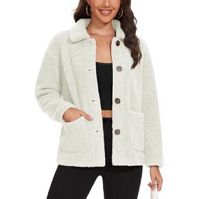 MAGCOMSEN Womens Sherpa Fleece Jackets Fuzzy Winter Shacket Button Down Teddy Coat Long Sleeve Outwear with Pockets