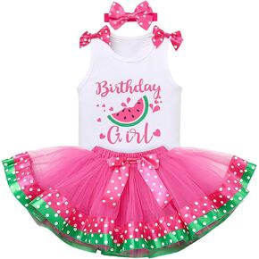 IMEKIS Toddler Baby Girl Summer Birthday Tutu Outfit Melon Strawberry Butterfly Cake Smash Photoshoot for 1-5T