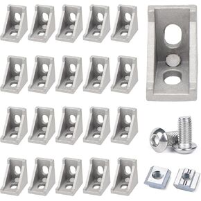 FORRCKY 20Sets 2020 Series Aluminum Extrusion Profile L Connector Bracket 20 Right Angle Joint Conner with Esquina 20 Extruded Aluminium Perfiles T Slot with 40Pcs Hardware M6 Nut Bolts