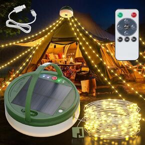 PChero Solar String Lights for Outside Camping, 4 in 1 USB Rechargeable Solar Powered Camping Lantern Outdoor Waterproof Hanging Lights with Remote Timer for Hiking Camper Tent RVs Patio