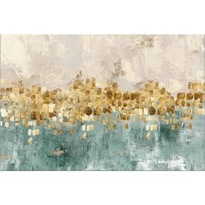 DZL Art A74669 Brown and Blue Abstract Painting Modern Decor Wall Art Tan Color Canvas Gray Painting Contemporary Decor Abstract Canvas Living Room Art Painting