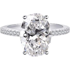 ZDIFDIC Women's Engagement Rings，925 Silver Oval Cut 3ct AAA CZ Zircon Rings for Women，Cubic Zirconia Promise Halo Solitaire Wedding Bands，Simulated Diamond Promise Ring Size 6 7 8 9 10