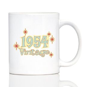 Vintage 1954 - Fun 70th Birthday Coffee Mug Gifts for Men & Women Turning 70 - Retro Coffee Cups - Large 15oz White Ceramic Mug