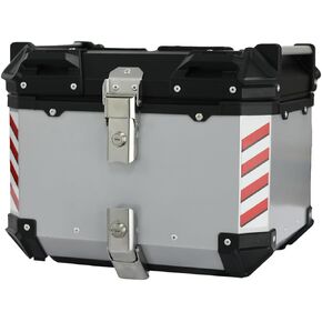 45L 55L 65L Motorcycle Top Case Tail Box thick Aluminum Waterproof Trunk luggage Top Box Helmet Box with Security Lock （silver）