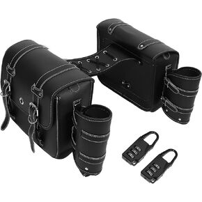 X AUTOHAUX 1 Pair Universal Motorcycle Saddlebag Handlebar Bags Cycling Luggage Bag Adjustable Buckles Black 10.63"x4.72"x8.46"
