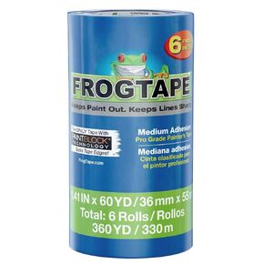 FrogTape Pro Painter's Tape with PAINTBLOCK, Medium Adhesion, 1.41" Wide x 60 Yards Long, Blue, 6 Rolls (242750)