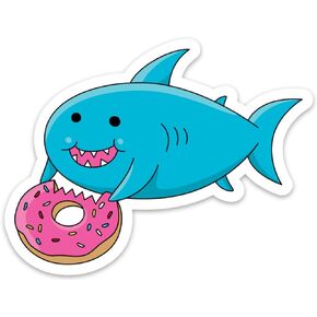 Stickeroonie Sticker Decal Cute Fat Whale Shark Eating Donut Foodie for Laptop Water Bottle etc.. 4 x 3 inch