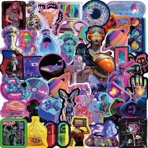 52Pcs Aesthetic Cool Cyberpunk Stickers Kids Teens Girls Colorful Cyberpunk Future Technology Wilderness Vinyl Water Bottle Laptop Decals Decorative Scrapbook Skateboard Journal Graffiti Stickers
