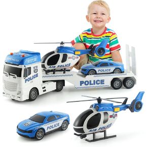 CSDCSD 25in Police Rescue Car Playset with Sound and Light, Police Car, Helicopter, Birthday Gift for Boys Over 3 Years Old