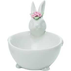 Transpac A5002 Dolomite Bunny Bowl with Colored Flowers