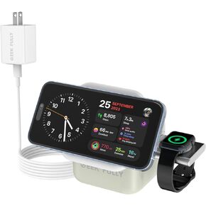 GEEK FULLY 3 in-1 Magnetic Charger 15W Fast Charging Foldable Charger Stand for Apple Devices Compatible with Phone, AirPods 3/2/pro, iWatch Series (Included 33W Digital Display Adapter)