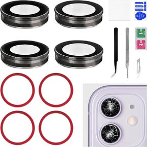 2 Sets for iPhone 11 Red Back Camera Lens Bracket Replacement with Double Sided Adhesive for iPhone11 Rear Camera Glass Lens Frame Kit with Assembly Fix Kit Tweezers A2111 A2223 A2221