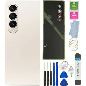 Z Fold 4 Back Glass Cover Waterproof Housing Door with Camera Glass Lens and Tape Parts Replacement for Samsung Galaxy Z Fold 4 Cell Phone + Tool (Beige)
