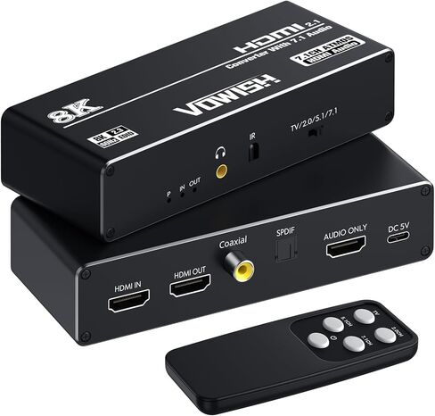 مقسم مستخرج الصوت HDMI 8K@60 هرتز، محول الصوت HDMI إلى HDMI + صوت HDMI 7.1CH + Toslink SPDIF البصري + محوري + مقبس صوت 3.5 مم، يدعم HDMI 2.1، HDCP 2.3، Dolby، DTS، HDR10 in Kuwait