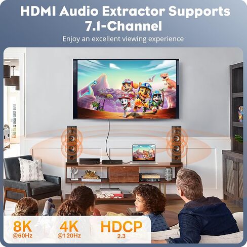 مقسم مستخرج الصوت HDMI 8K@60 هرتز، محول الصوت HDMI إلى HDMI + صوت HDMI 7.1CH + Toslink SPDIF البصري + محوري + مقبس صوت 3.5 مم، يدعم HDMI 2.1، HDCP 2.3، Dolby، DTS، HDR10 in Kuwait