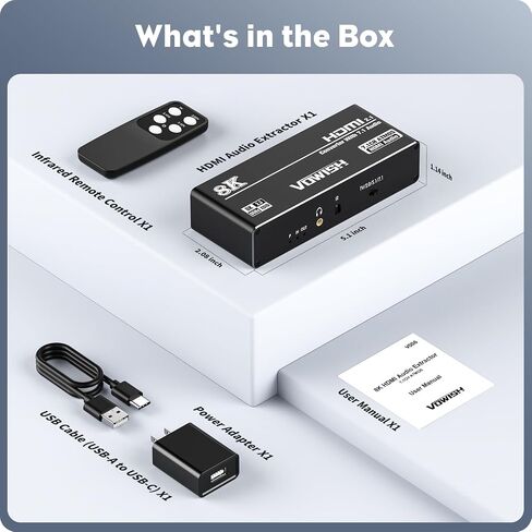 مقسم مستخرج الصوت HDMI 8K@60 هرتز، محول الصوت HDMI إلى HDMI + صوت HDMI 7.1CH + Toslink SPDIF البصري + محوري + مقبس صوت 3.5 مم، يدعم HDMI 2.1، HDCP 2.3، Dolby، DTS، HDR10 in Kuwait