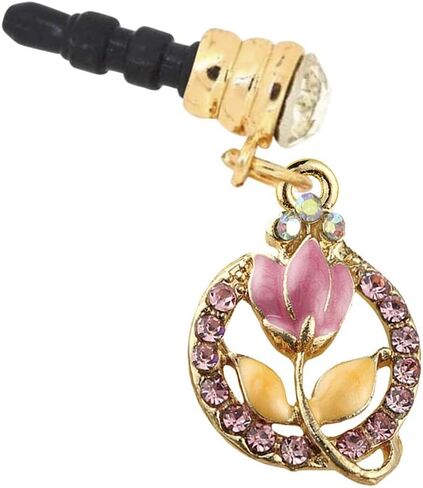 EIISE & FONDA Crystal Pink Tulip Flower Pendant Cell Phone Dust Plug Charm For iPhone samsung huawei ipad ipod Android phone with 3.5mm earphone jack EP009 in Kuwait