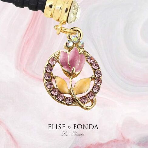 EIISE & FONDA Crystal Pink Tulip Flower Pendant Cell Phone Dust Plug Charm For iPhone samsung huawei ipad ipod Android phone with 3.5mm earphone jack EP009 in Kuwait