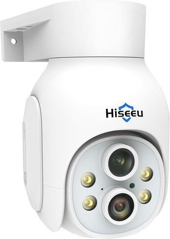 كاميرا Hiseeu الأمنية اللاسلكية في الهواء الطلق، رؤية ليلية ملونة 3 ميجابكسل واي فاي كاميرا منزلية عموم وإمالة 360 درجة، كشف الحركة، صفارة الإنذار/الحركة/الضوء، تعمل مع Alexa in Kuwait