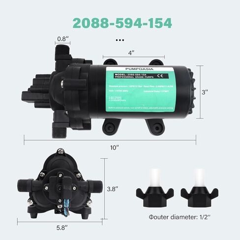 2088-594-154، مضخة مياه Rv، مضخة مياه غشائية 115V-3GPM-45PSI، ذاتية التحضير حتى 6 أقدام، مضخة مياه مع مفتاح ضغط ومصفاة، مناسبة للمركبات الترفيهية والحديقة والتخييم in Kuwait