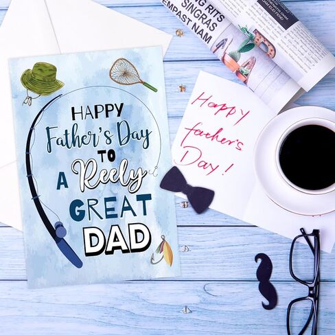 FANCY LAND Fishing Father's Day Card for Dad Funny Fish Pun Fathers Day Card Greeting Cards with Envelopes from Daughter Son in Saudi Arabia