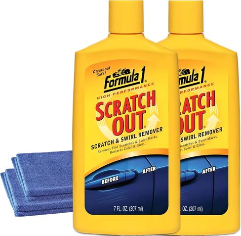 Car Wax Polish Kit- 2 Microfiber Cloths -Bundled With Formula 1 Scratch Out Car Wax Polish Liquid 7 oz,(2 Pack)-High-Gloss Shine and Scratches Repair Kit in Saudi Arabia