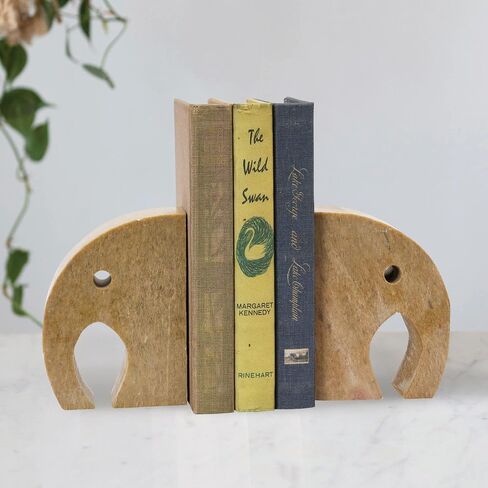 Creative Co-Op Soapstone Elephant, Brown, Set of 2 Bookends, 4" L x 2" W x 5" H in Saudi Arabia