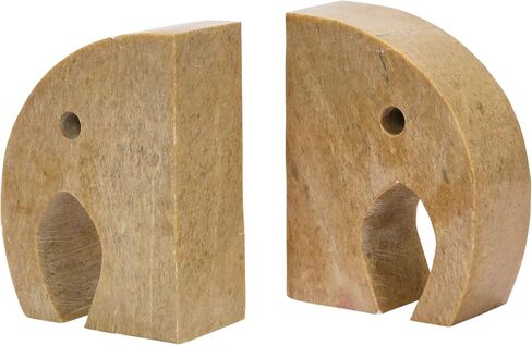 Creative Co-Op Soapstone Elephant, Brown, Set of 2 Bookends, 4" L x 2" W x 5" H in Saudi Arabia