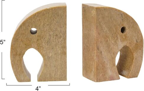 Creative Co-Op Soapstone Elephant, Brown, Set of 2 Bookends, 4" L x 2" W x 5" H in Saudi Arabia