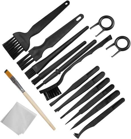 مقبض بلاستيكي فرش مضادة للكهرباء الساكنة، فرش تنظيف نايلون محمولة من سونكو وملاقط لوحة مفاتيح وفرشاة خشبية لمسح القماش مجموعة فرش تنظيف لوحة مفاتيح الكمبيوتر (مجموعة من 16) in Kuwait