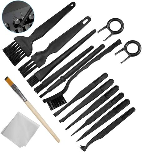 مقبض بلاستيكي فرش مضادة للكهرباء الساكنة، فرش تنظيف نايلون محمولة من سونكو وملاقط لوحة مفاتيح وفرشاة خشبية لمسح القماش مجموعة فرش تنظيف لوحة مفاتيح الكمبيوتر (مجموعة من 16) in Kuwait